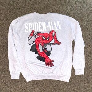 Men's Spider Man Crewneck Sweater Heather Grey Size Large